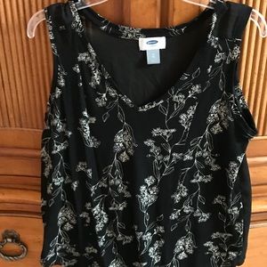 Old Navy Black Flowered tank top with sheer back.